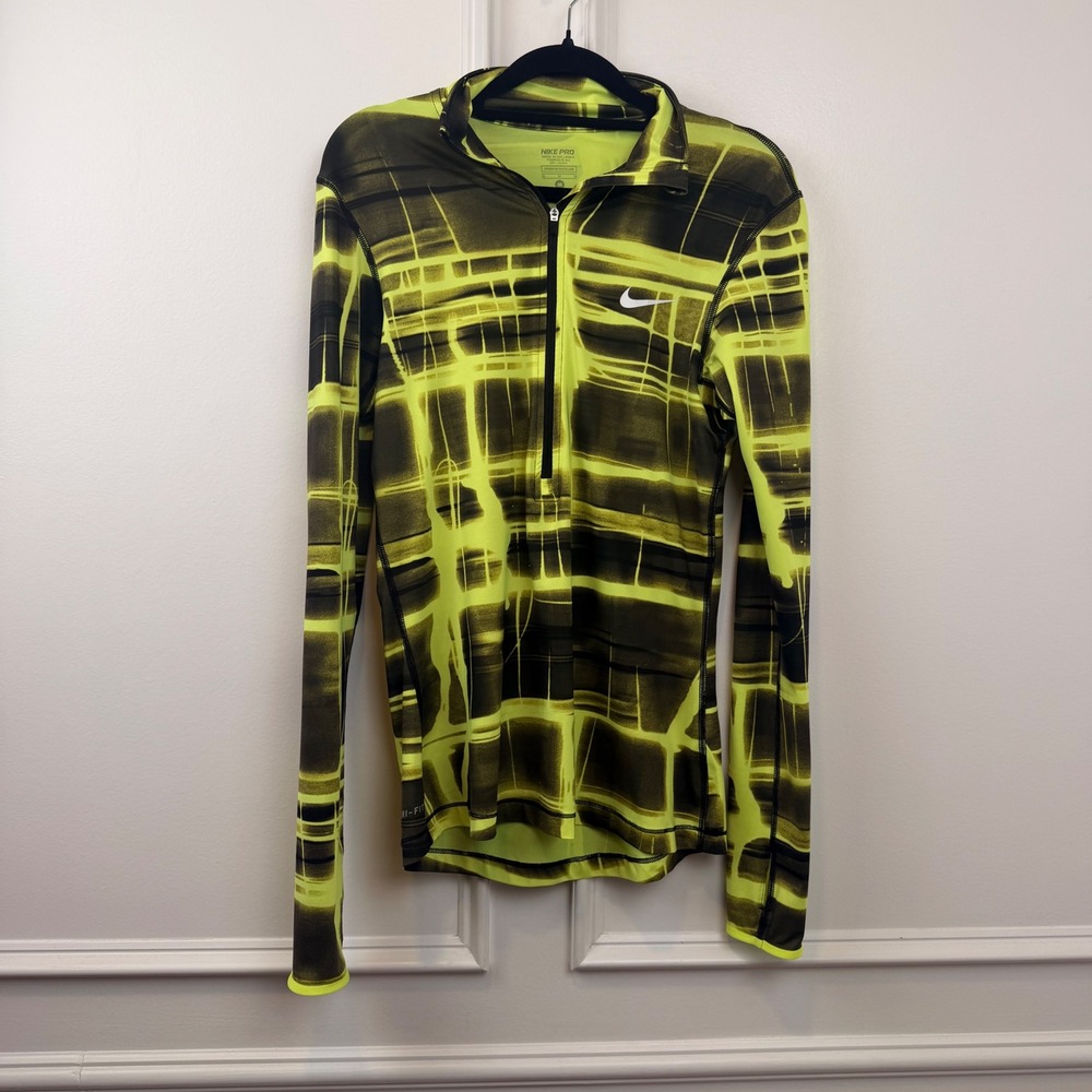 Nike Pro Dri-FIT Womens Medium 1/4 Zip Long Sleeve‎ Training Top Neon Yellow